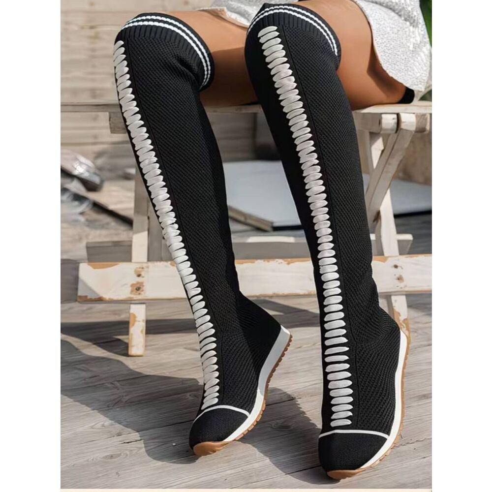 Black Knit Over the Knee Sneaker Boots Size 43 Women's 12 Tall Festival - Picture 2 of 16